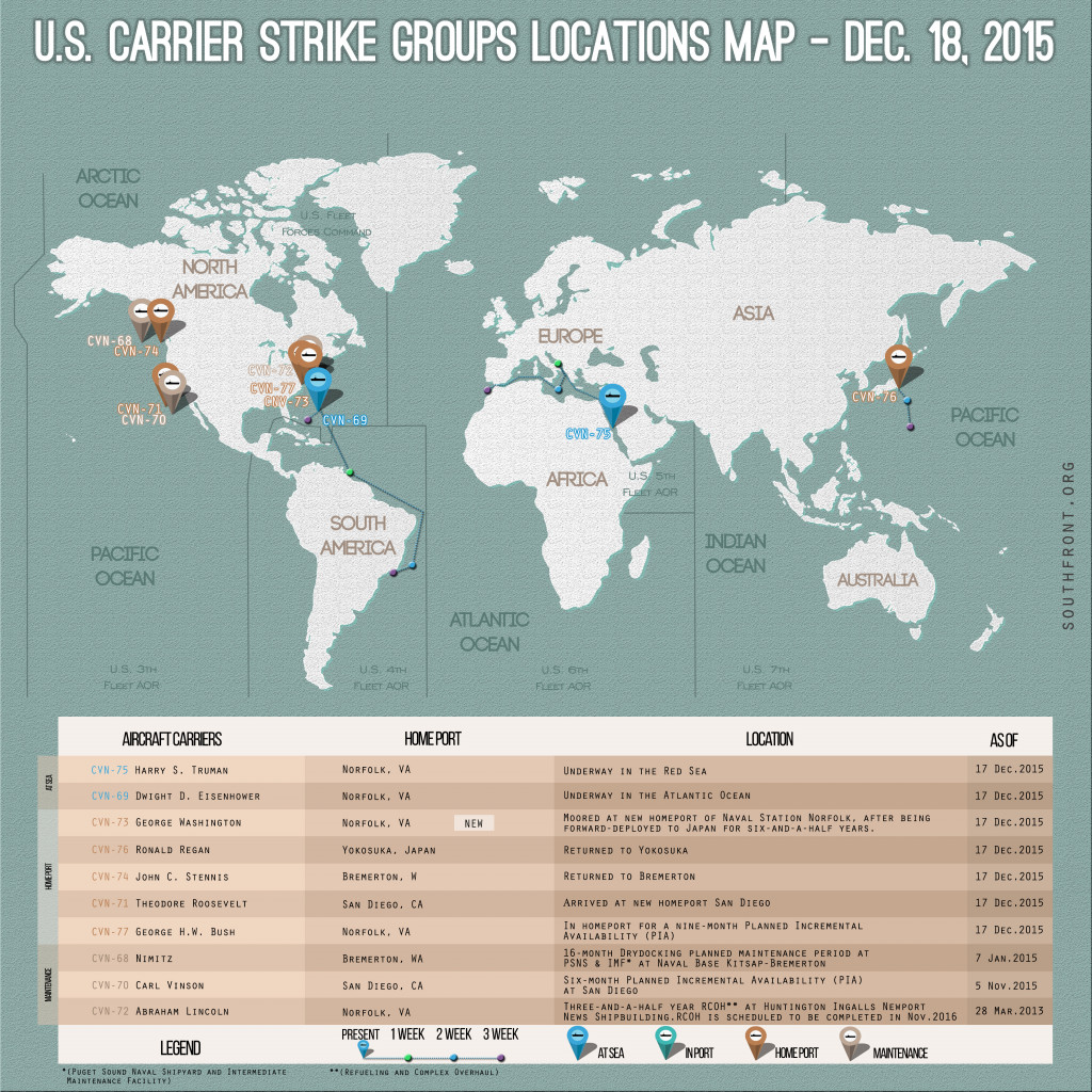 U.S. Carrier Strike Groups Locations Map – Dec. 18, 2015