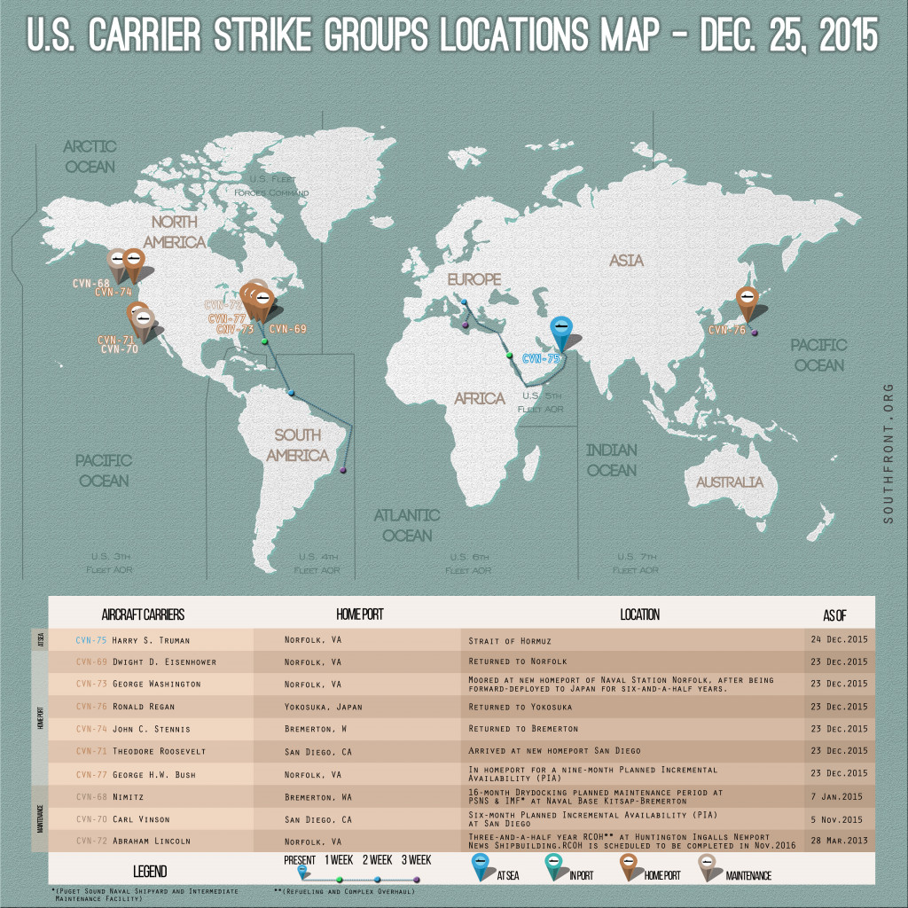 U.S. Carrier Strike Groups Locations Map – Dec. 25, 2015
