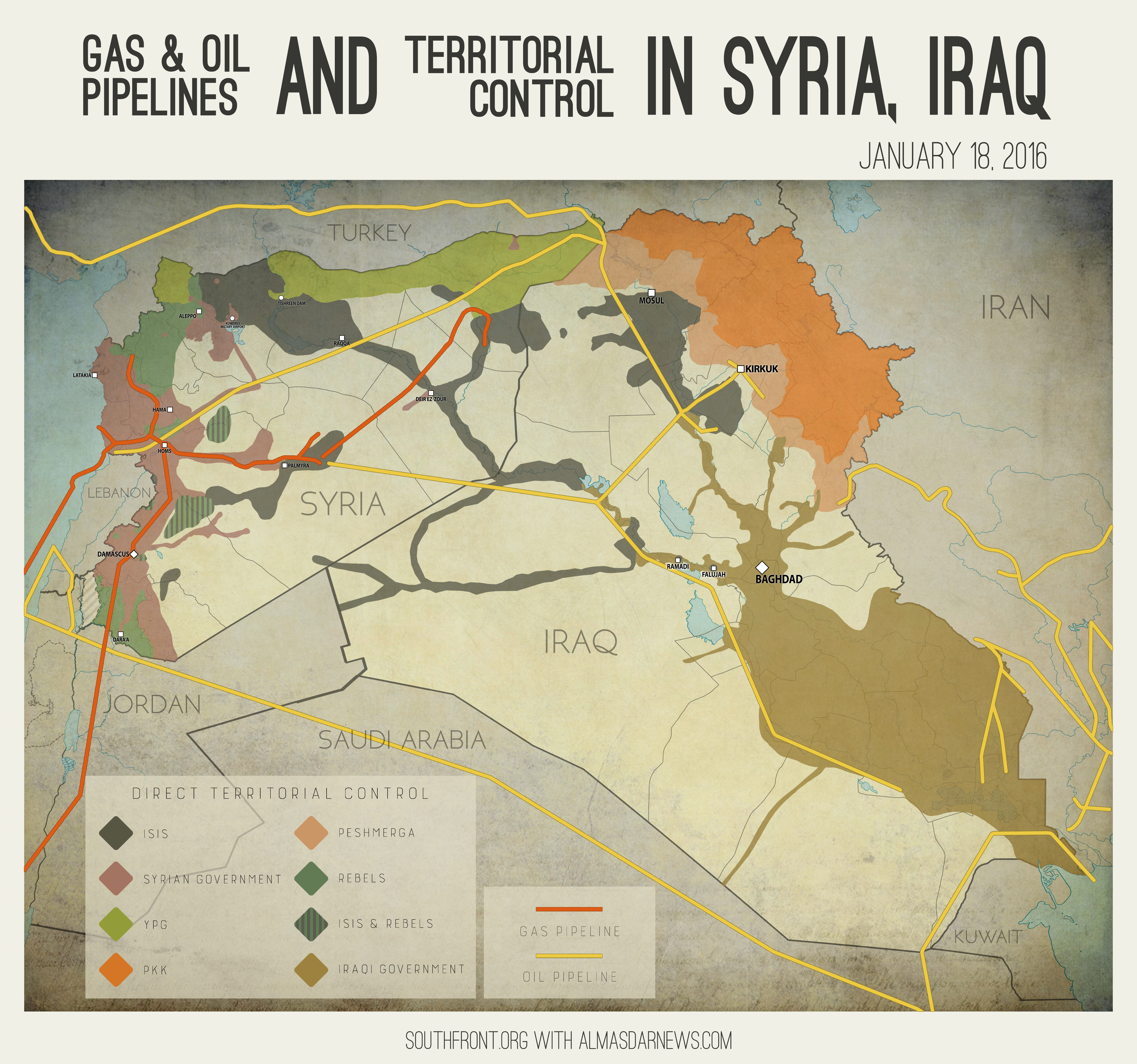 Gas & oil pipelines and territorial control in Syria, Iraq (Infographics)