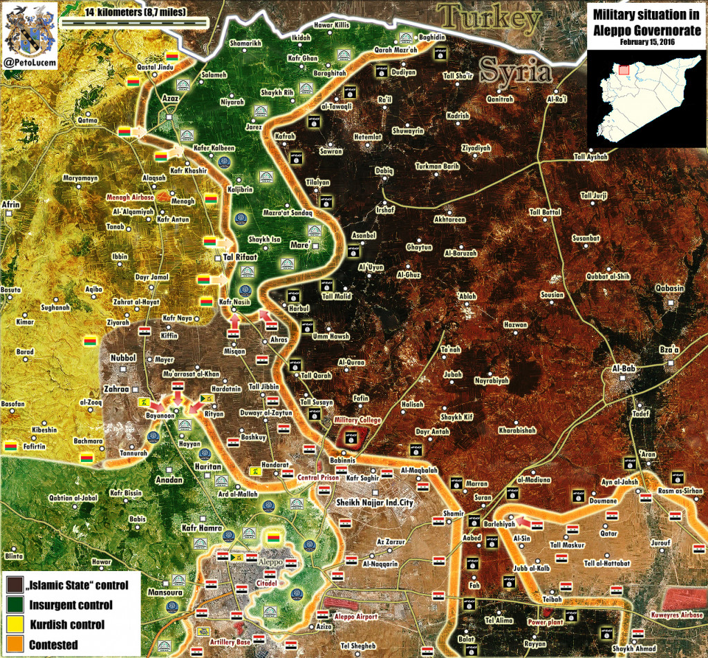 Map: Military situation in Aleppo Governorate on Feb. 15
