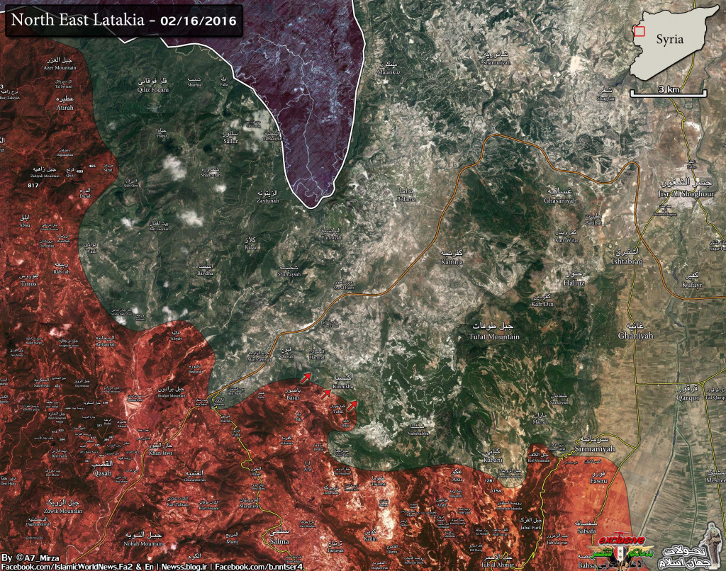 Map: Military Situation in Northern Latakia on Feb.16