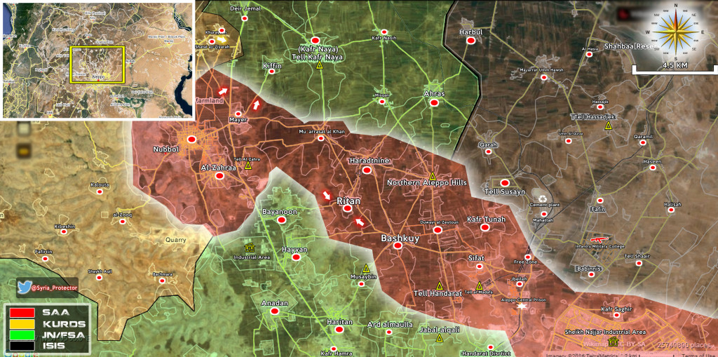Map: Military Situation at Zahraa, Nubbol in Aleppo Governatore
