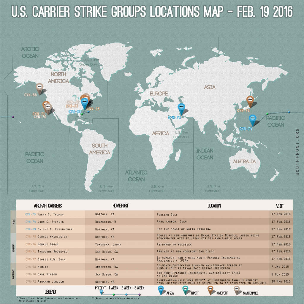 U.S. Carrier Strike Groups Locations Map – Feb. 19, 2016