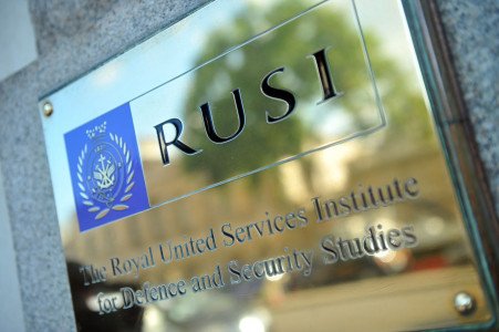 Bronze plaque at the entrance of the Royal United Services Institute (RUSI) in London