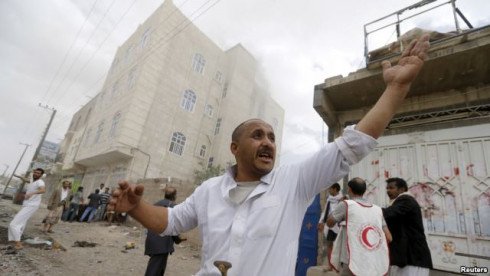 Citizens in Sanaa after airstrikes of the Arab-led coalition
