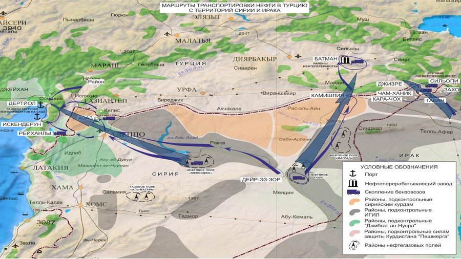 The routes of alleged oil smuggling from Syria and Iraq to Turkey © syria.mil.ru