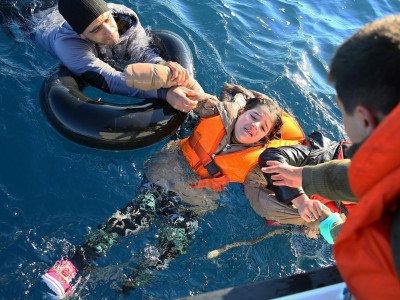 Turkish Coast Guard rescue refugees after their boats capsized Getty Images
