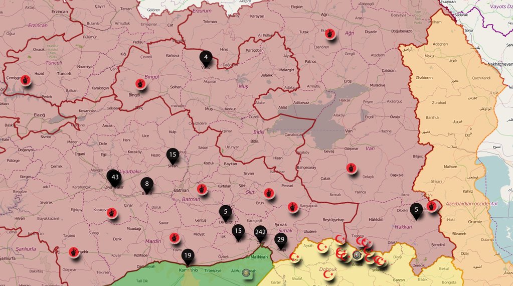 Map: Number of Cvilians Killed by Turkish Forces in Raids against Kurdish Militants