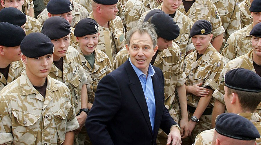 Tony Blair with troops at Shaiba Logistics Base in Basra, Iraq