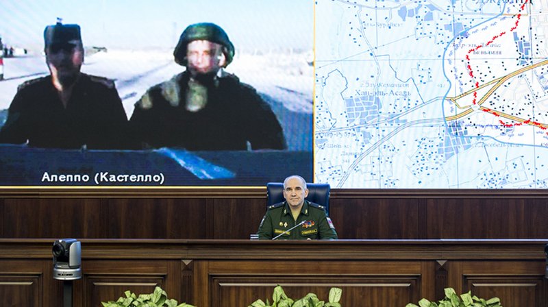 Lt.-Gen. Sergey Rudskoy seen during a video call with Russian and Syrian officers © AP Photo/Alexander Zemlianichenko