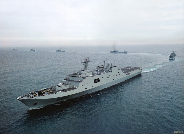 PLA Type 071 LPD and five Type 072 LSTs during amphibious exercises 2015.