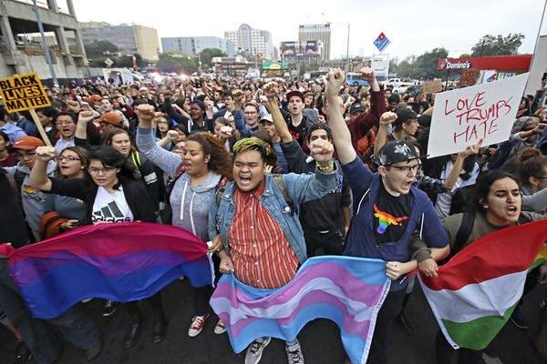Demonstrators in Austin, Texas. Someone must have forgotten to bring the American flag.