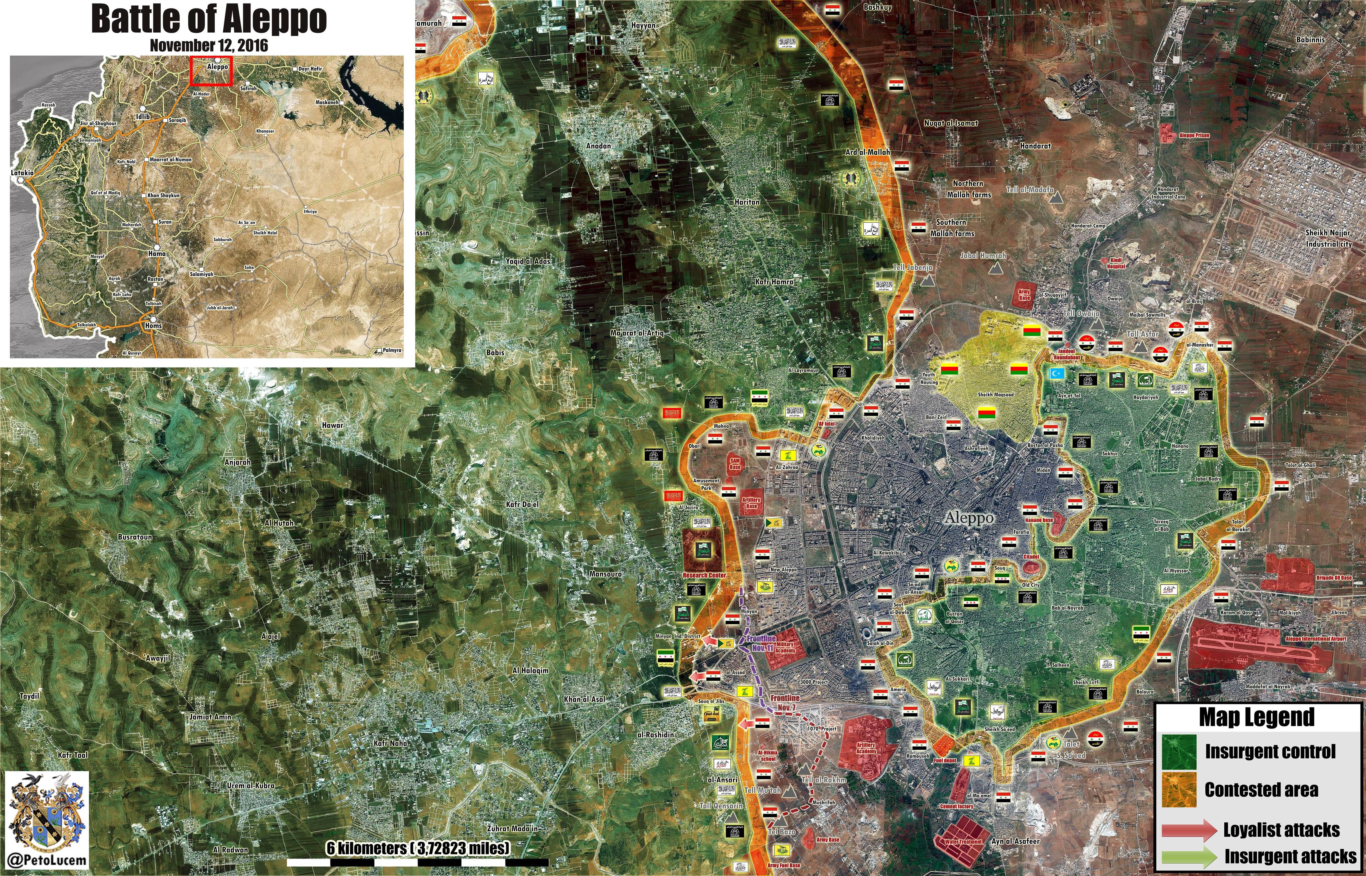 Syrian War Map Update: General Look at Military Situation in Aleppo City on November 12, 2016
