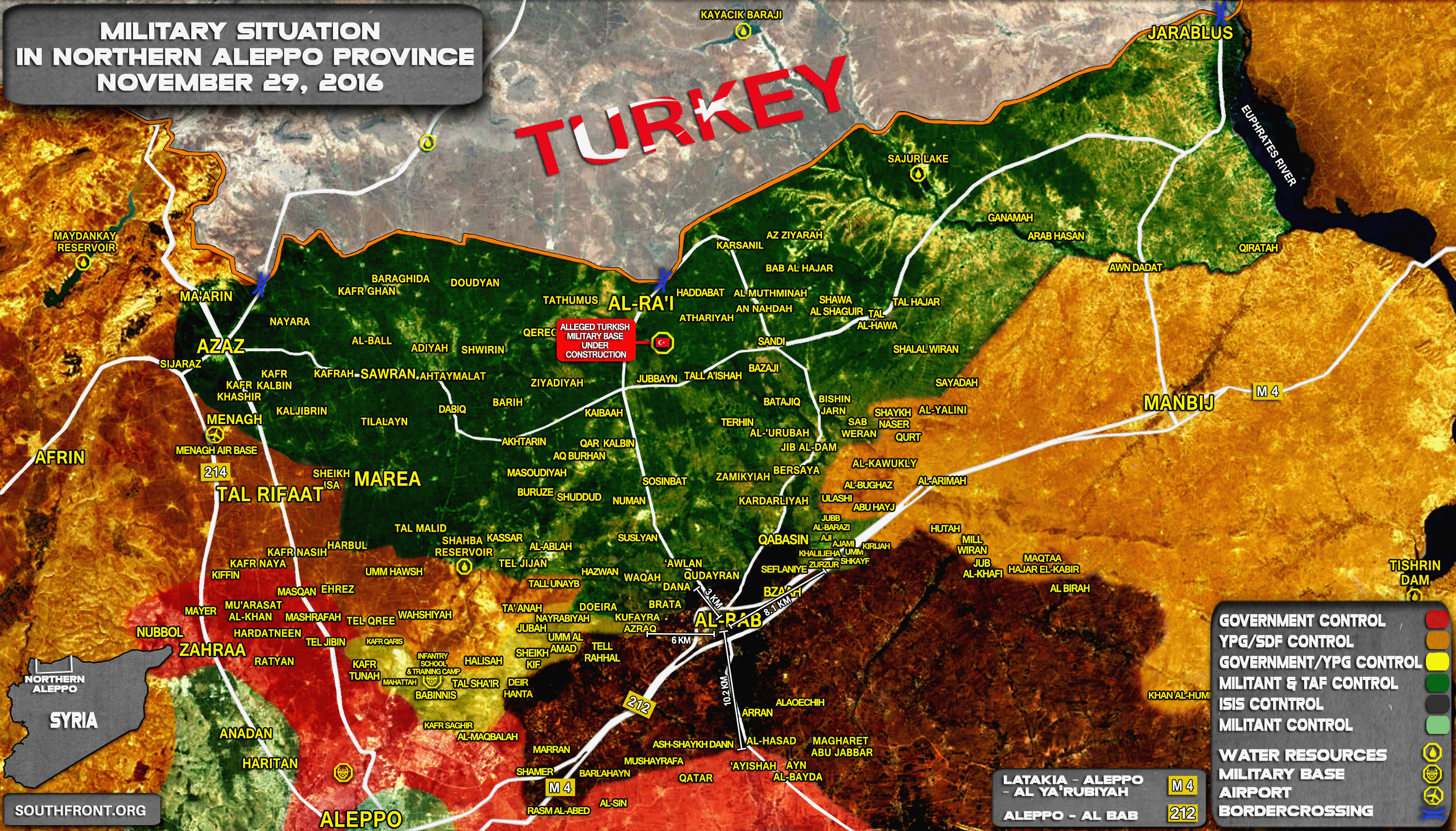 Syria Map: Military Situation in Northern Part of Aleppo Province on November 29, 2016