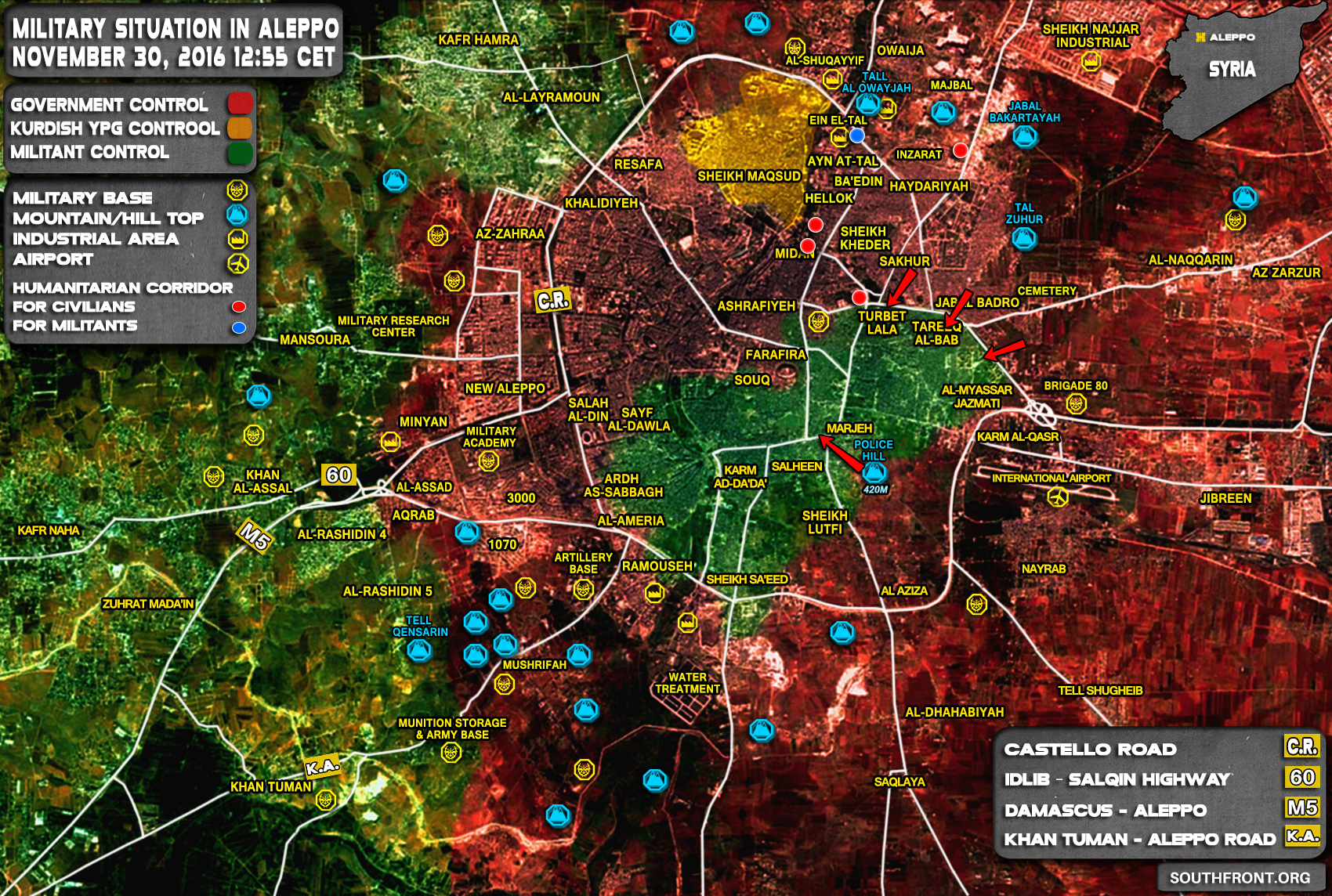 Overview of Military Situation in Aleppo City on November 30, 2016