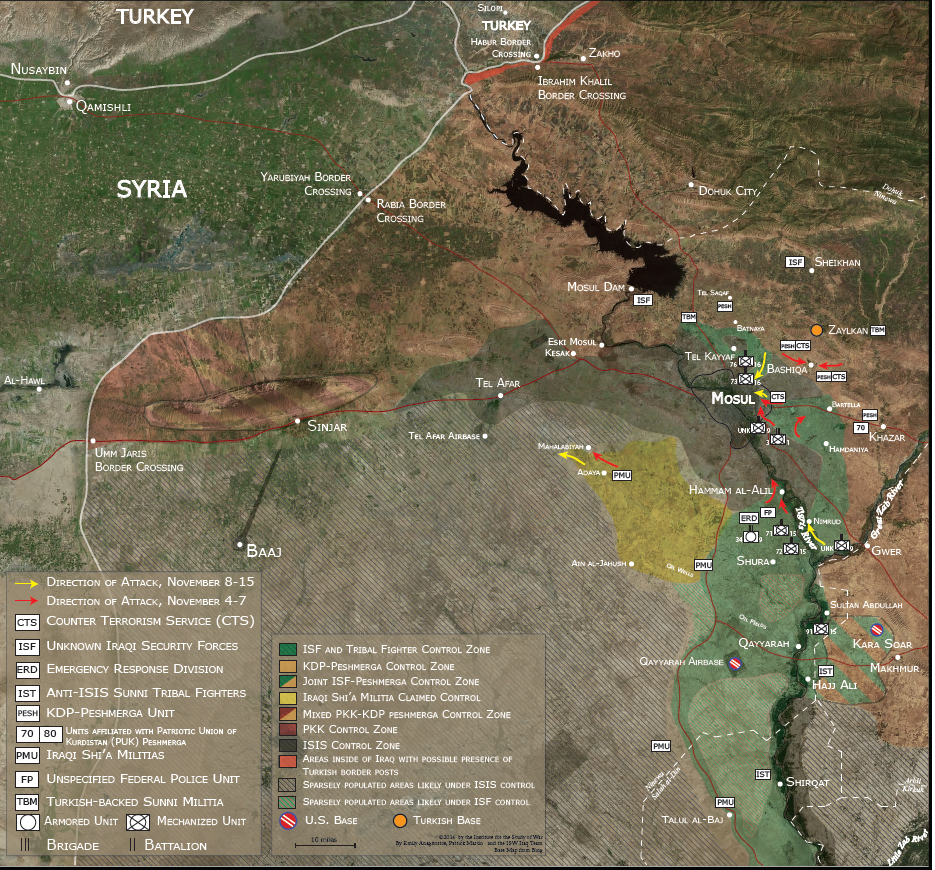 Fig. 5 Coalition troops progress by November 15, 2016. Map source: understandingwar.org