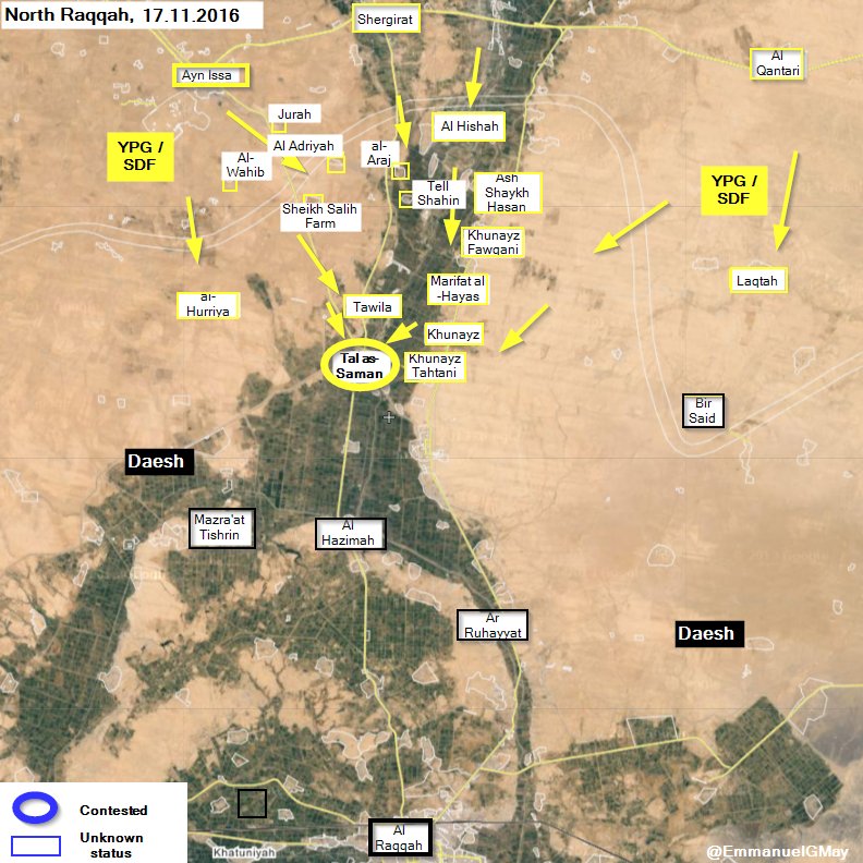 Kurdish Forces Take Tal as-Saman from ISIS North of Raqqa