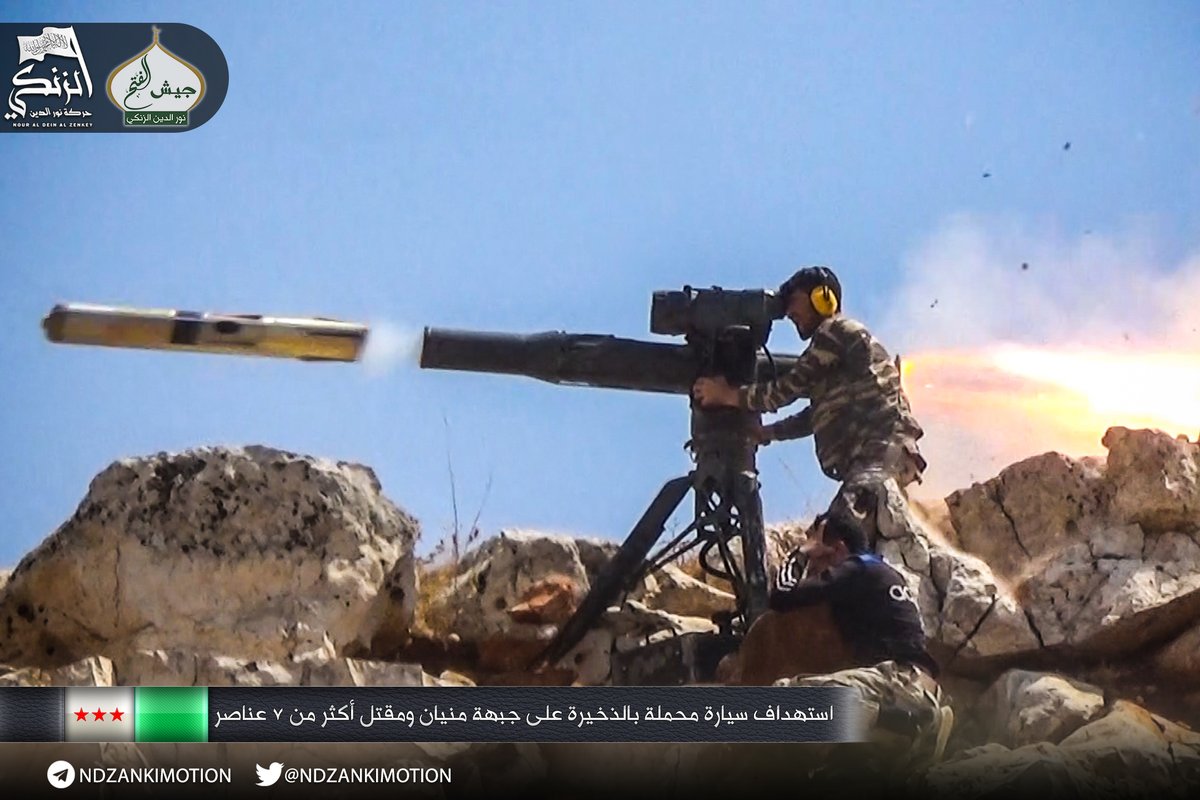 Nur al-Din al-Zanki - part of Jaish al-Fatah alliance (led by Jabhat Fatah al-Sham - rebranded Al-Qaeda) in Aleppo - fires US-made TOW. Photo appeared on November 21, 2016