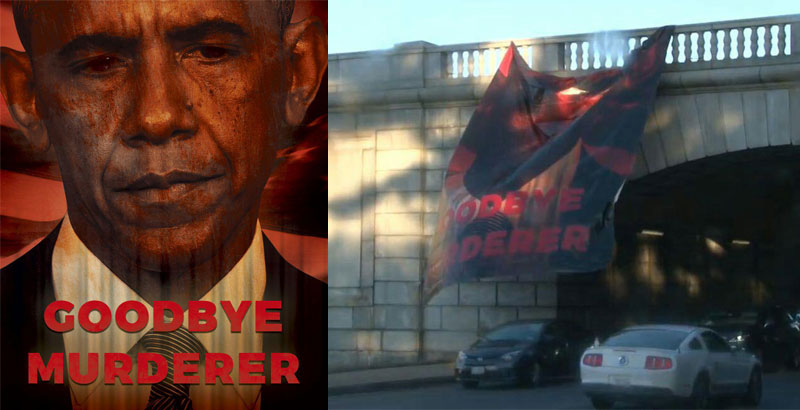 Banner ‘Goodbye, Murderer!’ with Obama's Photo Hung Out in Washington (Photos)
