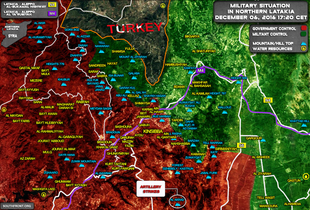 Map Update: Military Situation In Syria's Province of Latakia On December 6, 2016