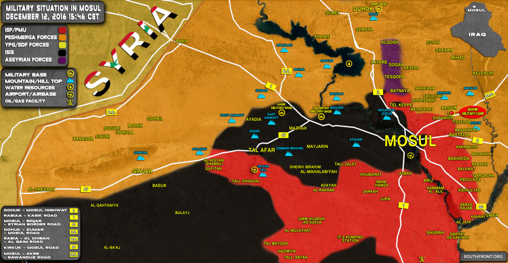 Iraq Map Update: Military Situation In Area Of Mosul On December 12, 2016