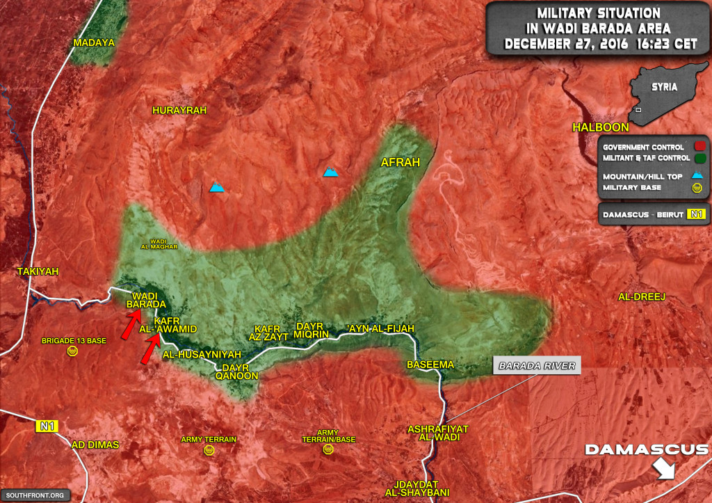 Military Situation In Wadi Barda Area Northwest Of Damascus (Syria Map Update)