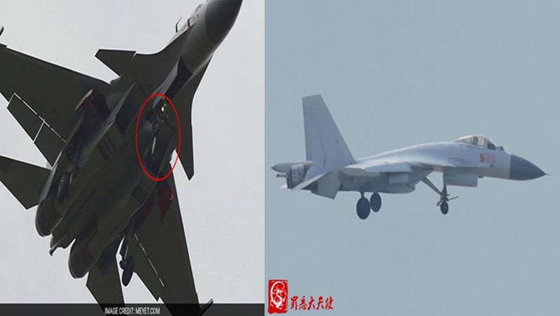The launch bar can clearly be seen attached to the nose landing gear of both aircraft. The arrestor hook, used in arrested recovery can also be clearly viewed on both aircraft, though more clearly on the aircraft on the left.