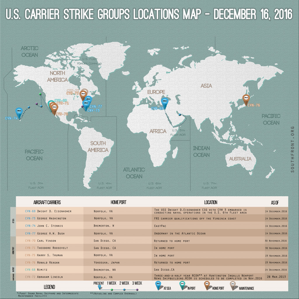 US Carrier Strike Groups Locations Map – December 16, 2016