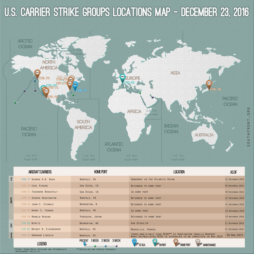 US Carrier Strike Groups Locations Map – December 23, 2016