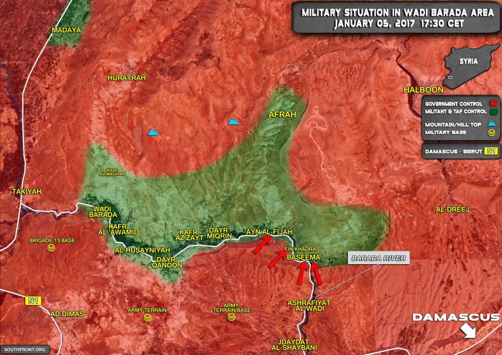 Militants To Surrender Wadi Barada Area To Government Forces According To Signed Ceasefire Agreement