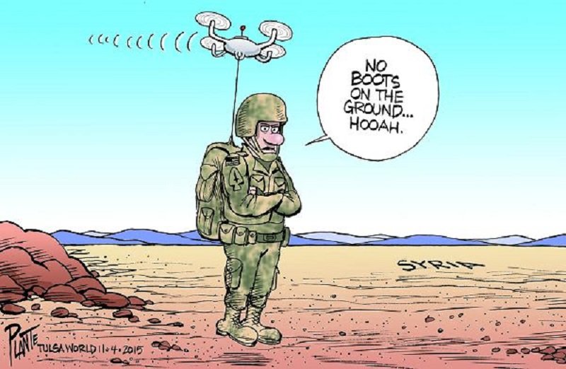 Bruce Plante Cartoon: No boots, Syria, Special Ops, President Barack Obama, Middle East, United States Armed Forces, U.S. Army, ISIS, ISIL, Iraq, Iran, Plante 20151105