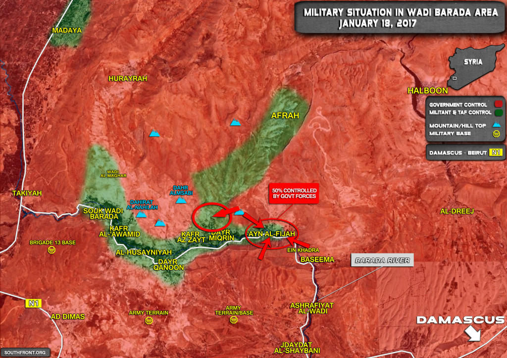 Syrian Army Further Tightens Seize On Wadi Barada Villages, Capturing Crossings Between Afrah And Dayr Miqrin