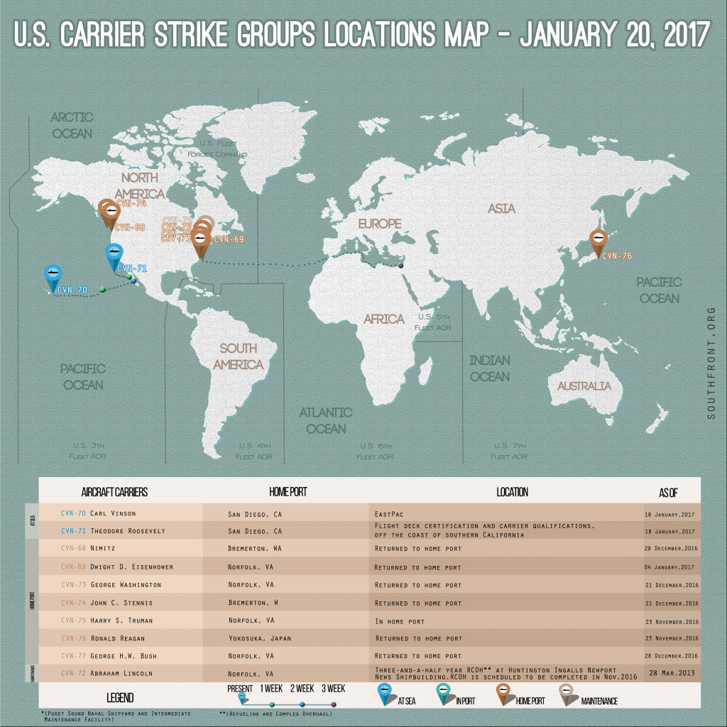 US Carrier Strike Groups Locations Map – January 20, 2017