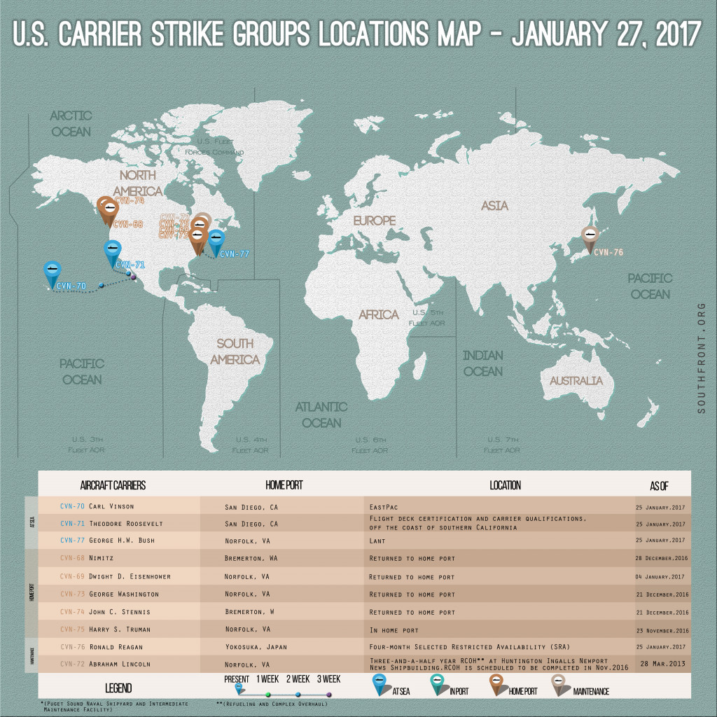 US Carrier Strike Groups Locations Map – January 27, 2017