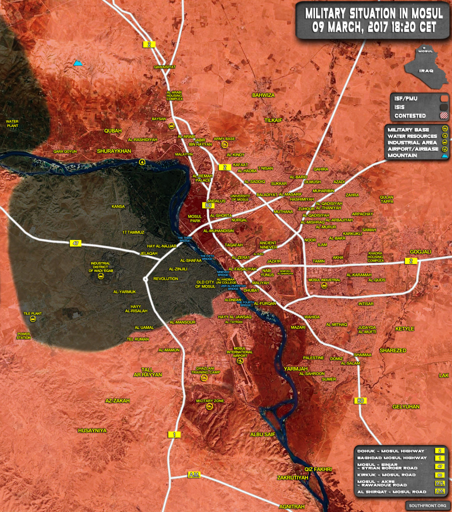Military Situation In Iraqi City Of Mosul On March 9, 2017 (Map Update)