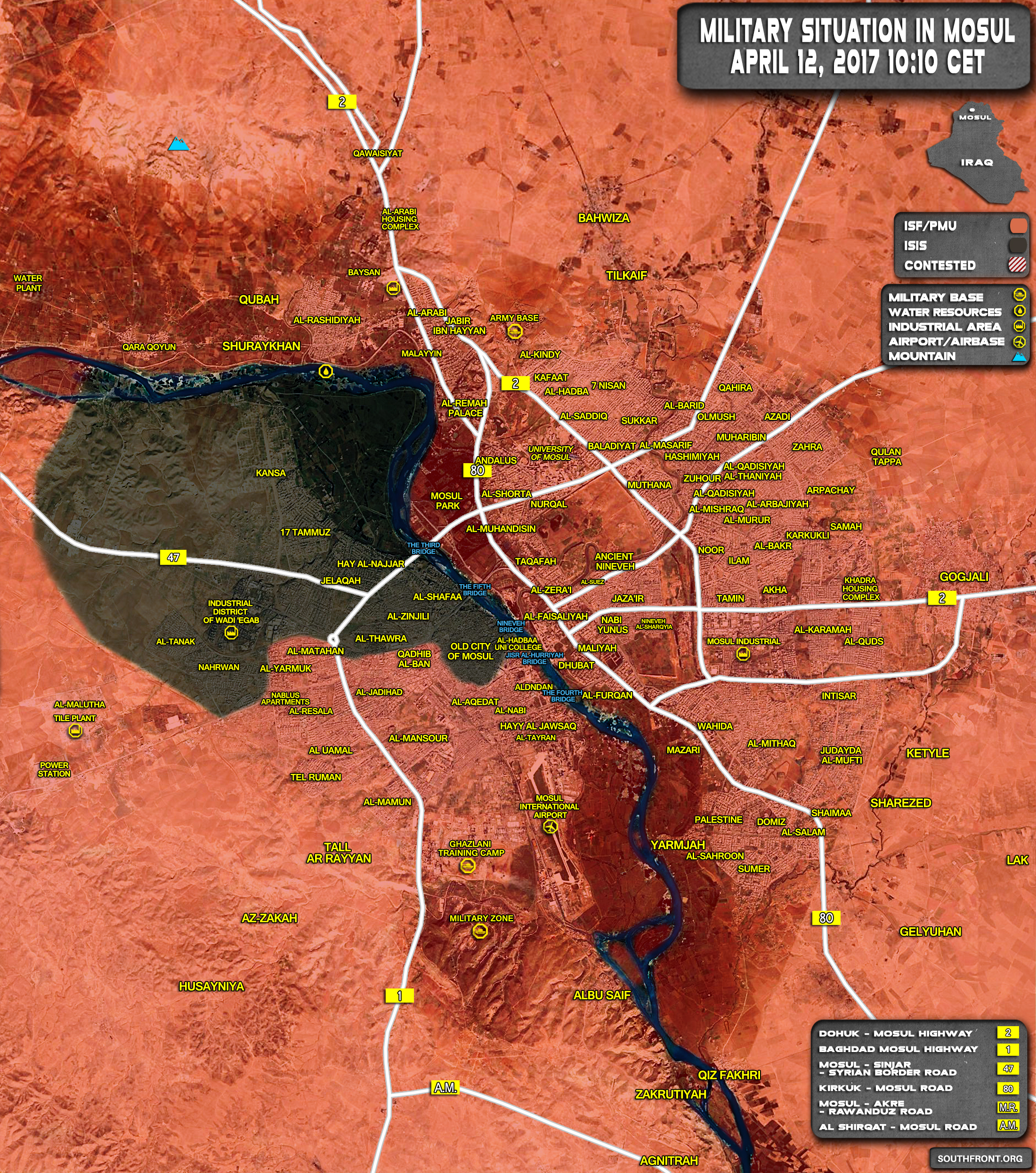 Military Situation In Iraqi City Of Mosul On April 12, 2017 (Map Update)