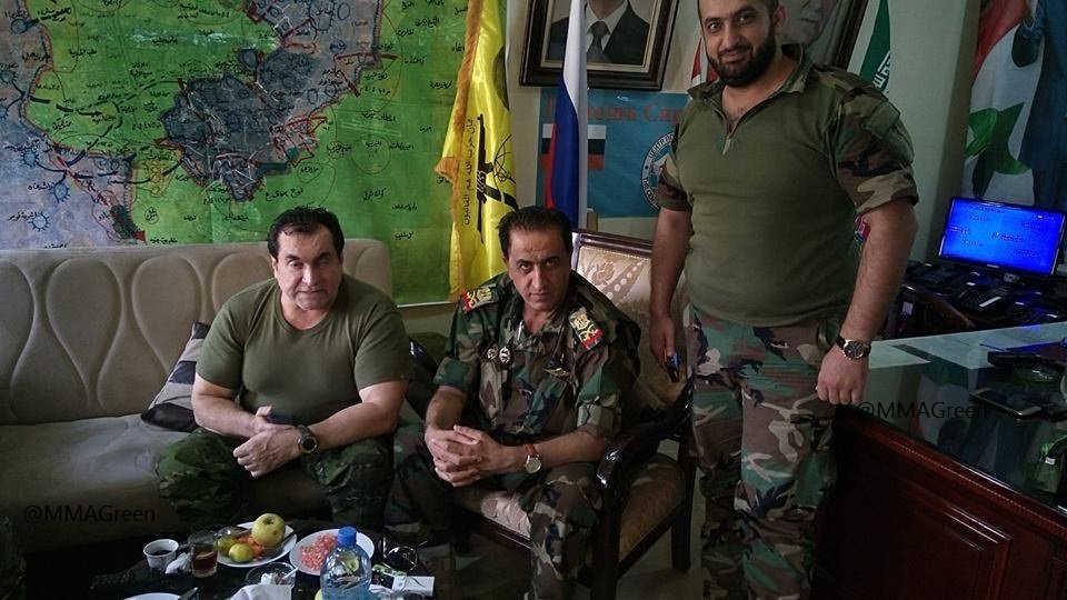 Mohammad Jaber (left) with Syrian Arab Army Major-General Zaid Saleh during the battle for Aleppo