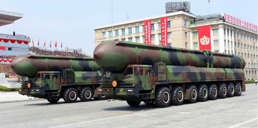 Two Road-mobile ICBMs displayed as part of the April 15th, 2017 parade marking the 105th birthday of the North’s founder Kim Il-sung. It is not known whether these large mobile launchers are mock-ups or house the KN-08 ICBM.