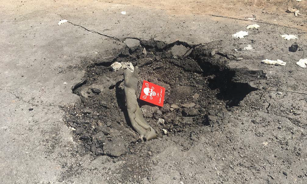Another photo of the crater containing the alleged canister that supposedly disbursed sarin in Khan Sheikdoun, Syria, on April 4, 2017.