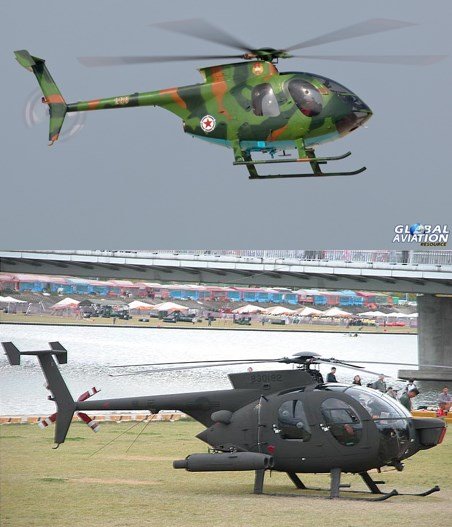 North Korean Boeing MD500 (top) and South Korean MD500 Defender (bottom) equipped with TOW ATGMs.