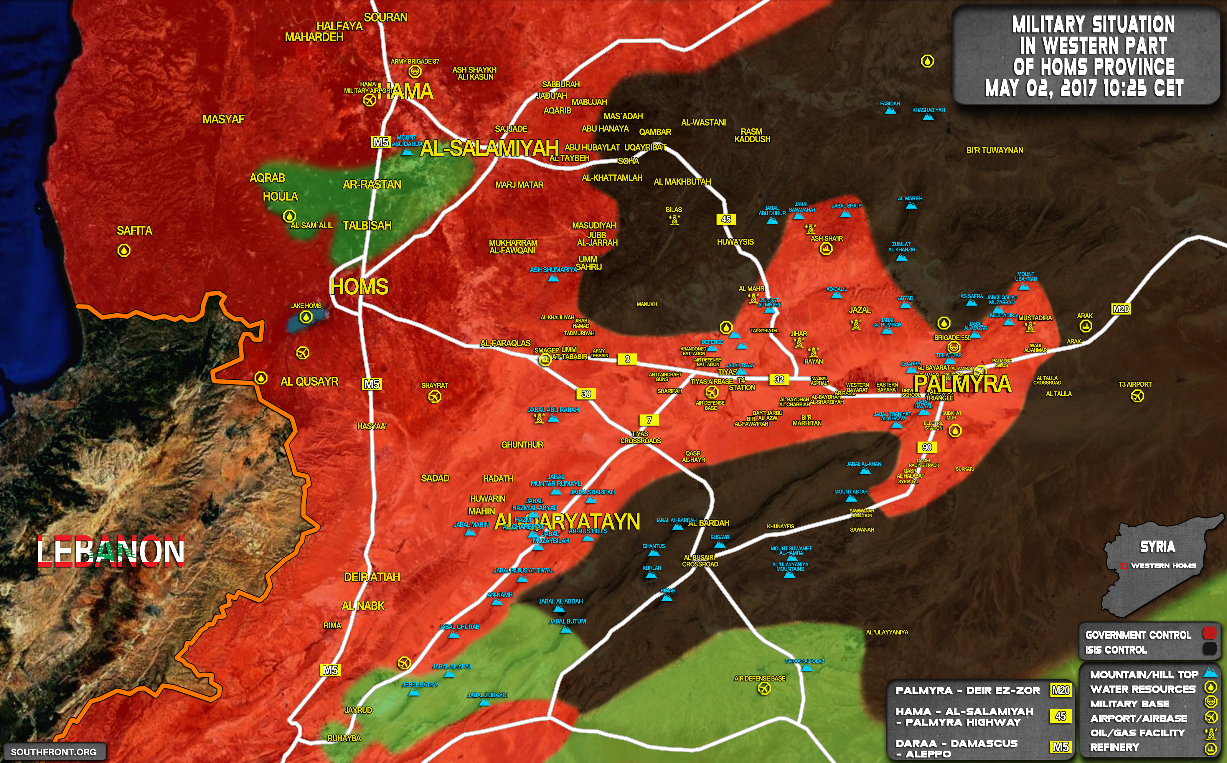 Military Situation In Palmyra Countryside On May 2, 2017 (Map Update)