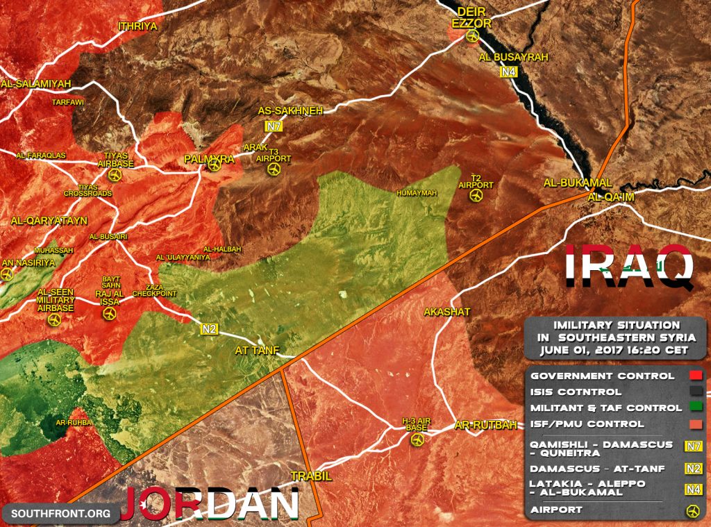 Military Situation At Syrian Border With Jordan And Iraq On June 1, 2017 (Map Update)