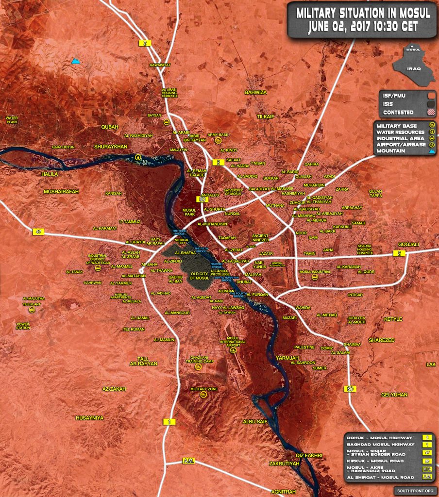 Military Situation In Iraqi City Of Mosul On June 2, 2017 (Map Update)