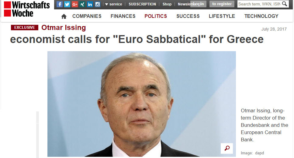 "The Euro Crisis Is Not Over" Former ECB Chief Economist Urges "Greek Sabbatical From EU"