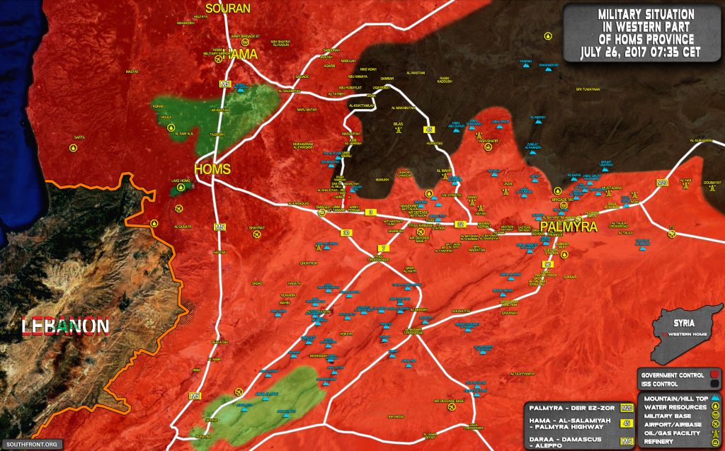 Military Situation In Palmyra Countryside On July 26, 2017 (Map Update)