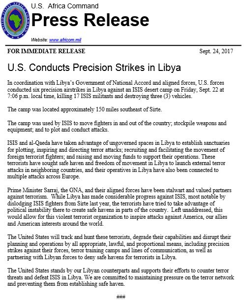 US Air Force Conducted Airstrikes On ISIS Training Camp In Libya