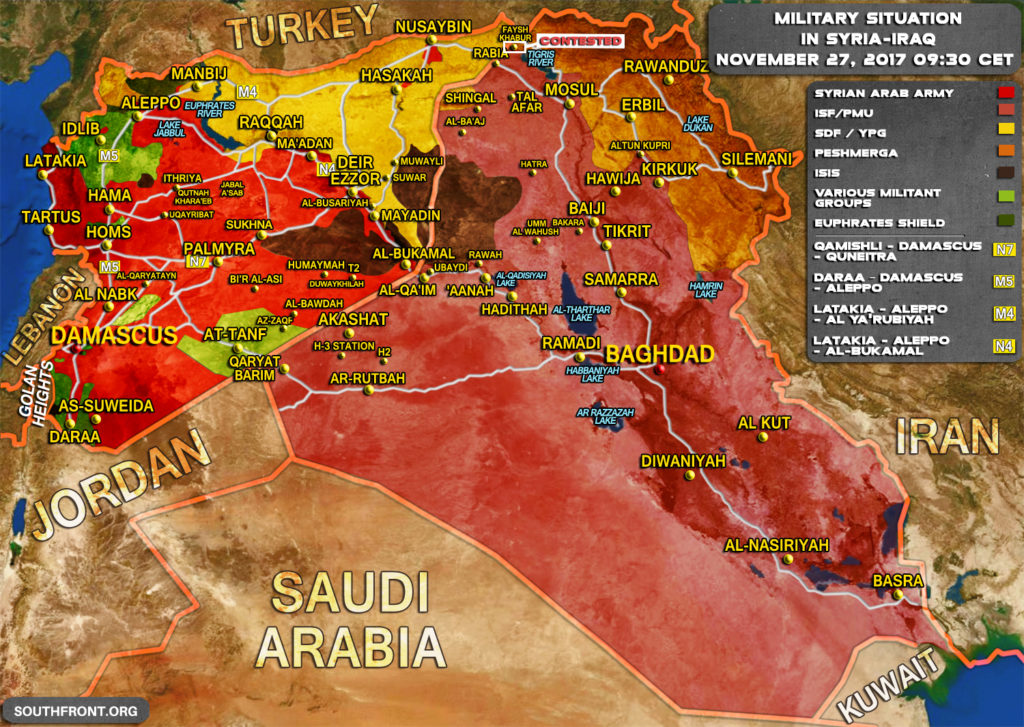 Military Situation In Syria And Iraq On November 27, 2017 (Map Update)