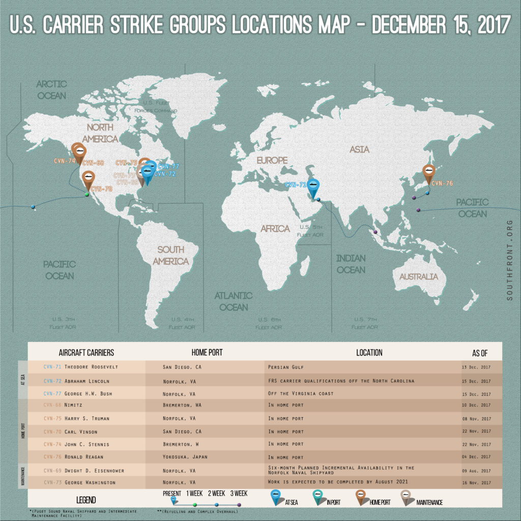 US Carrier Strike Groups Locations Map – December 15, 2017