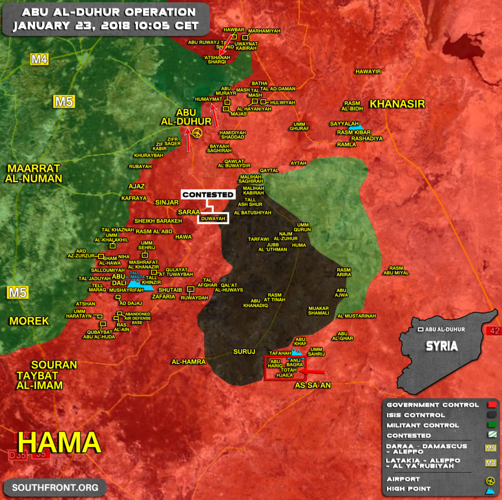 Military Situation In Abu al-Duhur Area On January 23, 2018 (Syria Map Update)