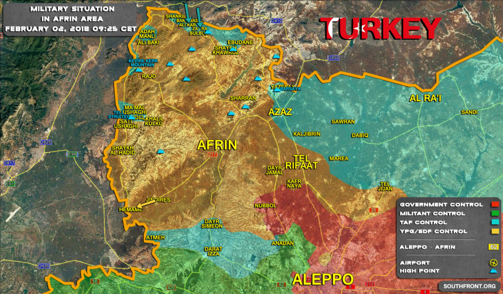 Military Situation In Syria's Afrin On February 2, 2018 (Map Update)